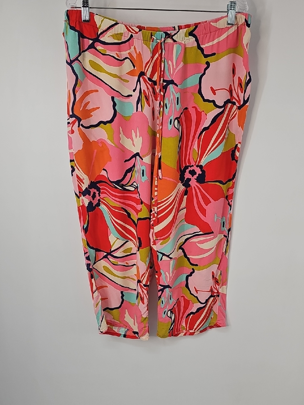Natori Vibrant Multicolored Drawstring Waist Loungewear Pants Large Floral Print